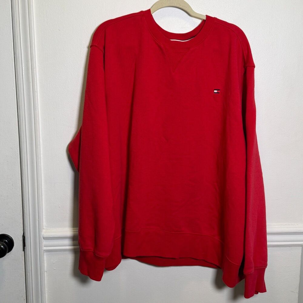 Tommy Hilfiger Sweatshirt Mens 4XL Red Crewneck Fleece Pullover Logo Flag Casual
